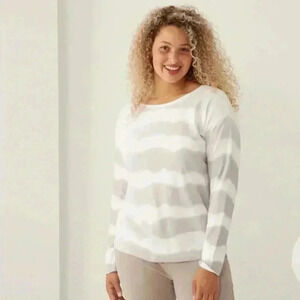 SMALL Barefoot Dreams Watwrcolor Boatneck Pullover in Gray Skies New Without Tag